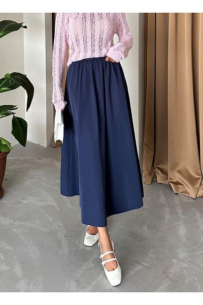 Laluvia Lola Marineblauer langer Rock mit Reißverschluss