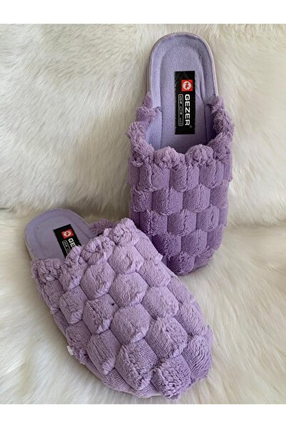 GAMZELİ HOME Kışlık Kadın Ev Terlik Lila Yumuşak Kabartma Desenli