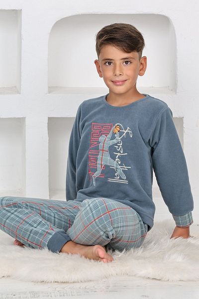MODAREYA SET PIJAMALE PENTRU BĂIAȚI PLAID BASKET BRODAT