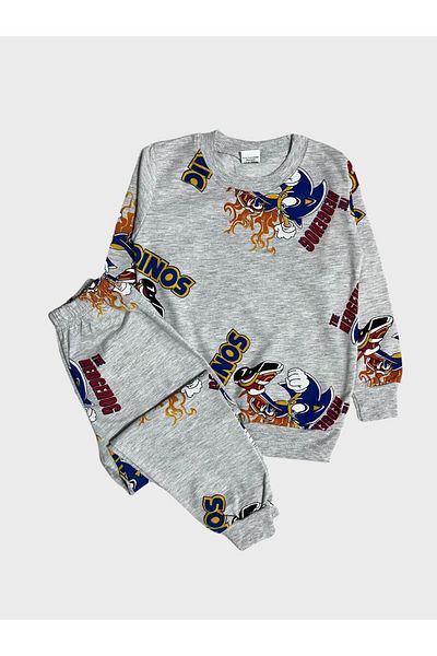 ALİŞ KİDS Boy's Gray Sonic Patterned Cotton Seasonal Pajama Set - Long Sleeve