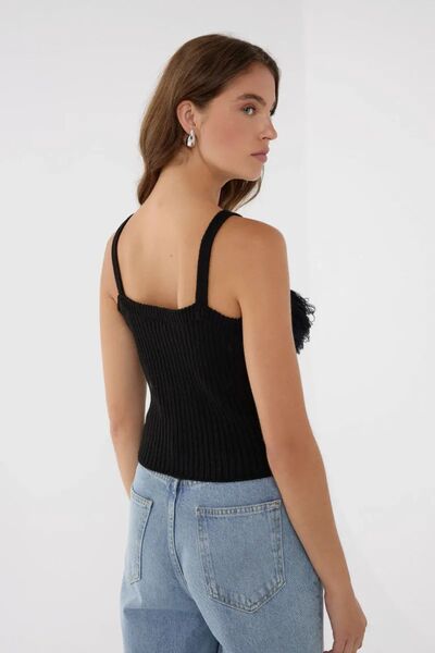 Hiccup Şık Fit Bisiklet Yaka Fırfırlı Örme Üst