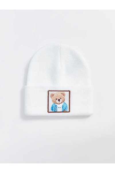 LC Waikiki LCW ACCESSORIES Beyaz Ayıcık Teddy Baskılı Erkek Çocuk Bere