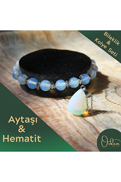 Ordem Natural Rhinestone Moonstone Bracelet and Steel Necklace Set - Women's Health and Hormonal Balance