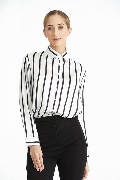veira Stylish Striped Satin Women's Shirt - Long Sleeve, Shirt Collar