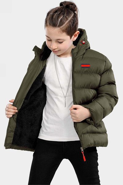 VODENS kHaki Boy's Coat - Fleece, Fur and Waterproof, Thick Hooded Winter