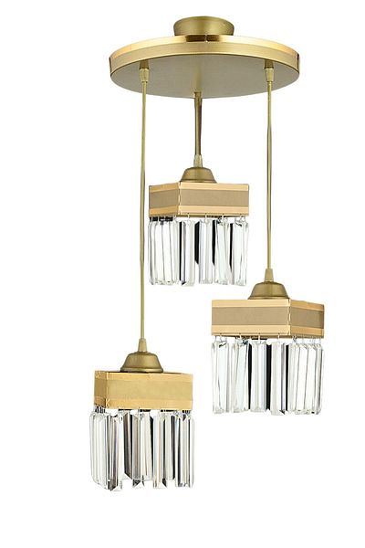SONSUZ AYDINLATMA&AVİZE Infinite 3-Piece Antique Pendant Lamp with Crystal Stones and Yellow Stripe Square Downward Facing Luxury Chandelier