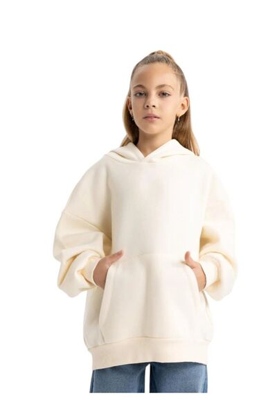 DeFacto Kız Çocuk Oversize Fit Kapüşonlu Içi Yumuşak Tüylü Kalın Sweatshirt A7425a823au
