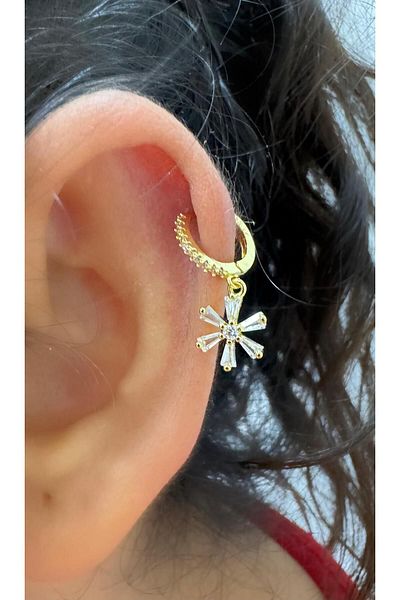 Arescollection Zircon Stone 1 Piece Helix Cartilage Earlobe Compatible Ring Piercing Earrings