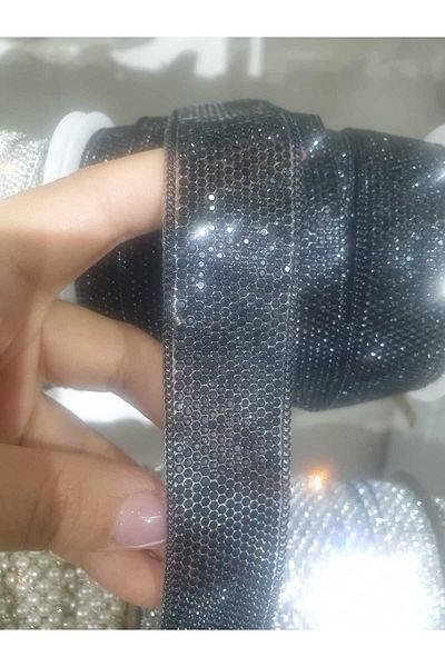 ESRA ŞELEM Black Stone Decorative Strip - Iron-On Clothing Accessory