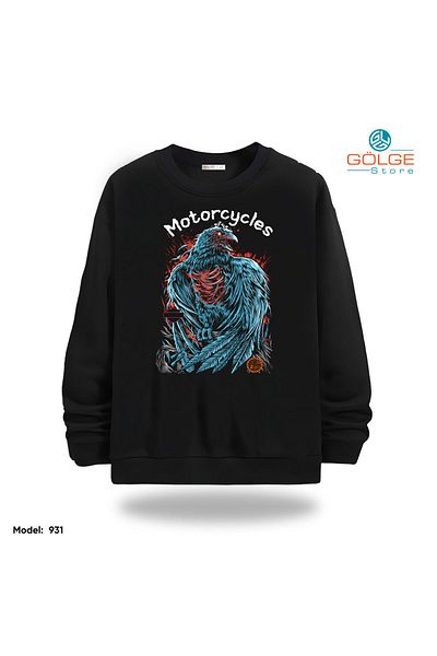 Gölge Store Motorcycles Chest Printed Slimfit Crew Neck 2 Thread Unisex Sweatshirt
