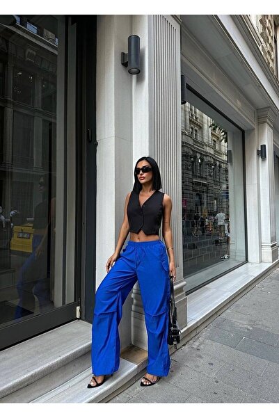 MY DEPO Pantaloni de parașuta cu talie și buzunare din cauciuc