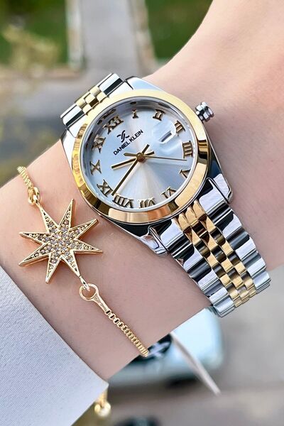 Daniel Klein Gold Gümüş Renk Hediye Paketli Kadın Kol Saati + Bileklik