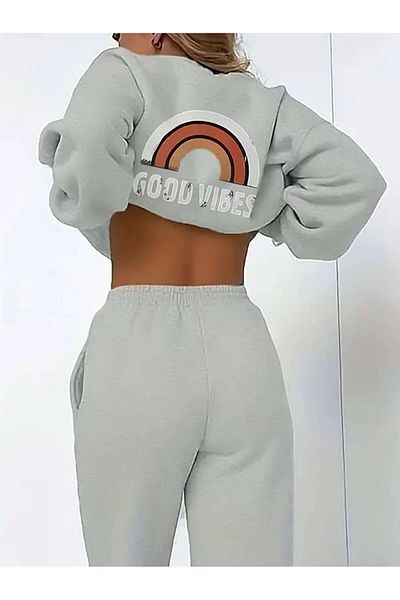 npLStore Women's Large Size Printed Oversize 3 Thread Tracksuit Set