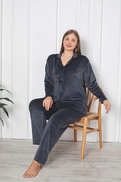 Asel Velvet Suit - Plus Size, Neck Buttoned