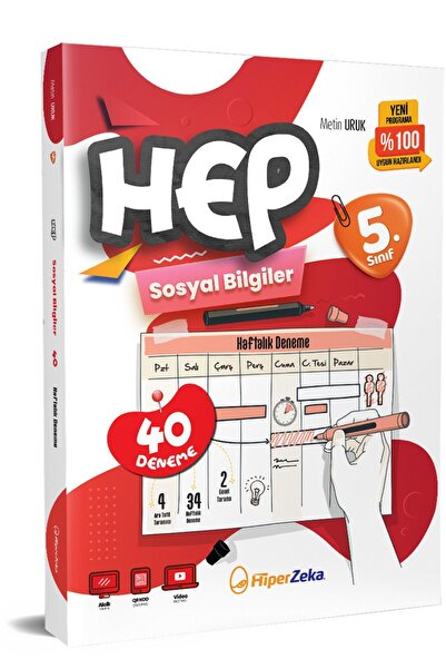 HiperZeka 2025 5. Sınıf Haftalık Hep Sosyal Bilgiler 40 Deneme | Metin URUK