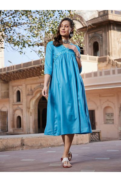 Sassafras By Styli Embroidered A-Line Kurta Midi Dress