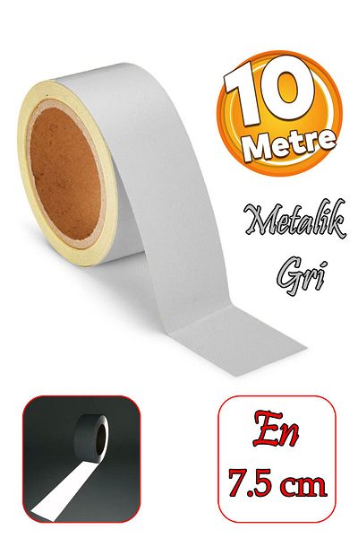 Badem10 Metalized Gray Colored Night Glowing Reflective Warning Tape - 7.5 cm 10 Mt Plain Pattern
