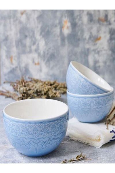 KANCAEV Lace Collection Soup Bowl, 14cm. Blue Sold as a Set of 2