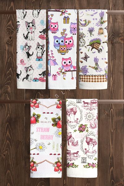 Meslina 5-Piece 30X50 Kitchen Towels - Printed, Drying Cloth and Hand and Face Towels