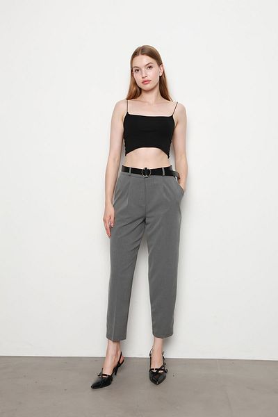 İKLİM LİFE Anthracite - Belted Trousers with Elastic Waist
