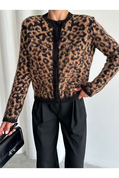 Laluvia Fekete-mustár Leopárd mintás Cardigan-th 241070