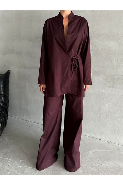 Laluvia Halley Purple Shirt and Trousers Set - Side Tie