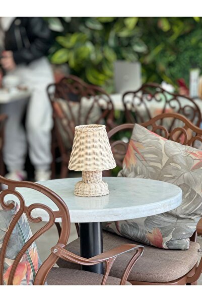 Maison Avf Rattan & Bambu Masa Üstü Kablosuz Pilli Abajur Alt- Üst Rattan Mas...