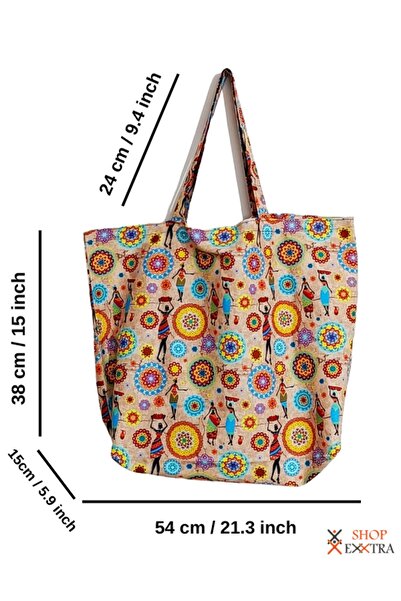 shopExxtra حقيبة شاطئ من الكتان بتصميم فتاة أفريقية - كتف وتسوق مقاس 54x38 سم