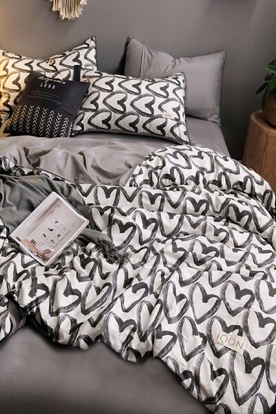 İQON Sada povlaků na přikrývku s prostěradlem, Double Love Heart Gray.