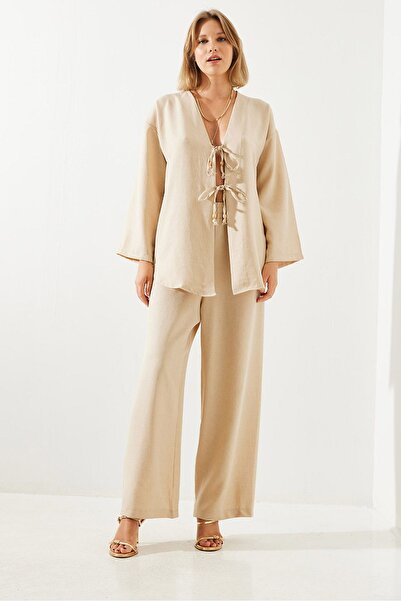 Bianco Lucci Sofia Linen Palazzo Set - Front Tie, Women'S, 3007 60251769