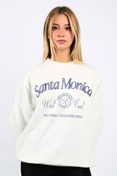 Seeh Hanorac alb cu gât crew cu model supradimensionat - SH115