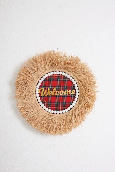 Maison Avf Πρωτοχρονιάτικο στολίδι τοίχου με καρό ψάθινο ράφι πόρτας