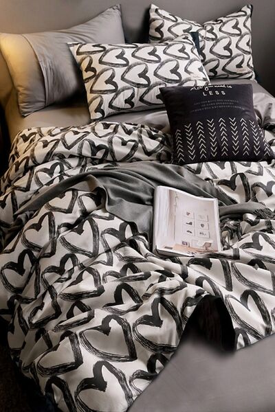 İQON Комплект завивки с вталени чаршафи, Double Love Heart Grey.