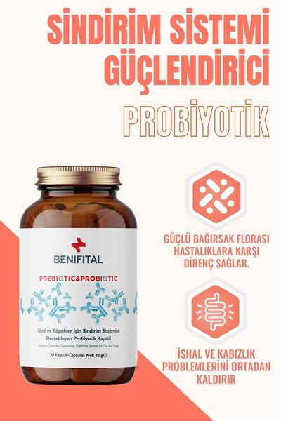 Benifital Kedi ve Köpekler İçin Probiyotik Kapsül Sindirim Sistemi Destekleyici Probiyotik & Prebiyotik