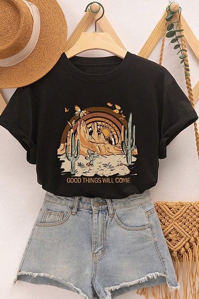 Pink Sky Nisex Good Things Will Come Printed Design T-Shirt