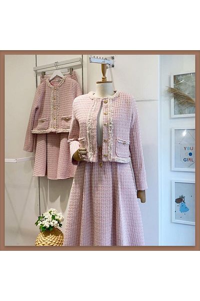 Faya Boutique Embossed Patterned Pink Tuvet Suit
