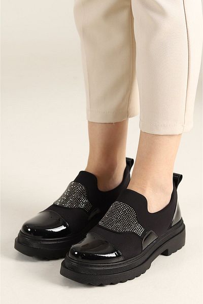 PATRON SHOES Лачени кожени мокасини с дебела подметка и детайли от камък