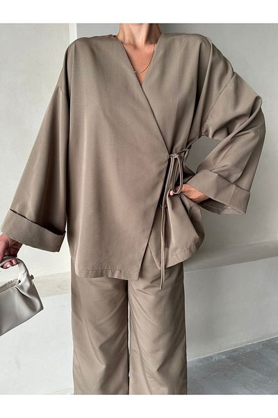 Laluvia Set pantaloni kaki Lisa cu șireturi laterale - 033