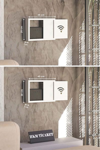 HKM Ticaret Κρεμαστό τοίχου Ασφάλιση και Μόντεμ-Wifi Storage Box 30x40x10 cm ή 25x35x7 cm