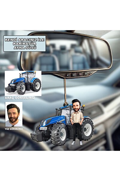 MK Kendi Aracınızla Kişiye Özel Karikatür Ahşap Mdf Dikiz Ayna Süsü, Traktör ...
