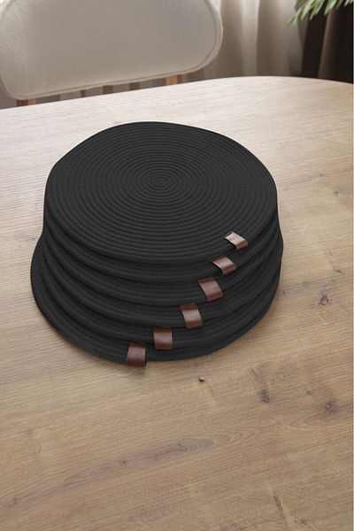 dekomall home & living 6 bucăți negru 100% bumbac lucrat manual - placa de serviciu american
