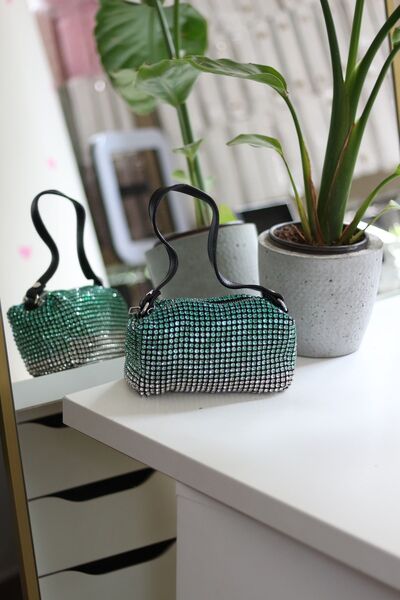 Moom Bag Жіноча срібна зелена 2-колірна деталізована шкіряна сумочка через пл...