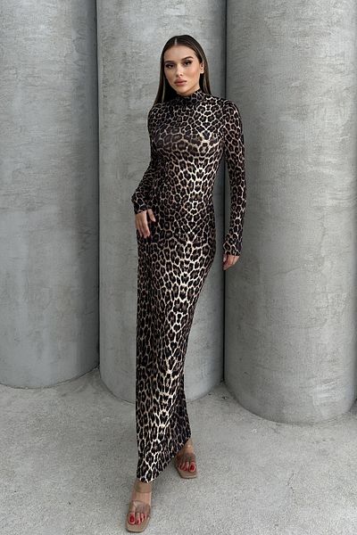 RB CLUB Rochie de damă cu mânecă lungă cu decolteu cu imprimeu leopard