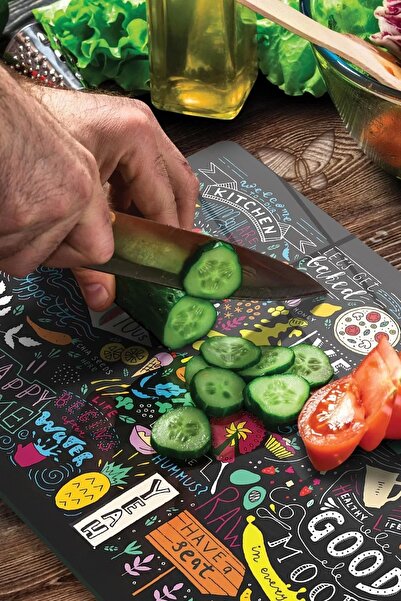 Decovetro 20X30 cm Vegan Mixed Text Patterned Glass Cutting and Presentation Board