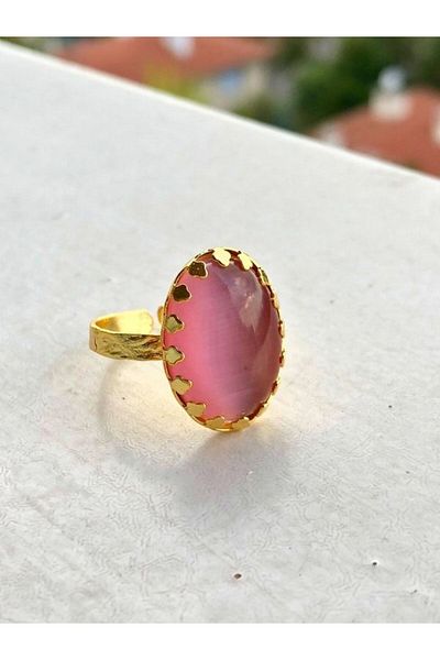 TÜKKAN ACCESSORİES Pink Cat's Eye Stone - Natural Stone Coated Adjustable Ring - Ring-Natural Stone Ring12