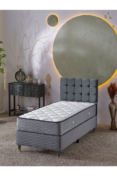 beehanem Bengü 90x190 Tek Kişilik (Baza+Başlık+Yatak) 3 Lü Set (Gri)