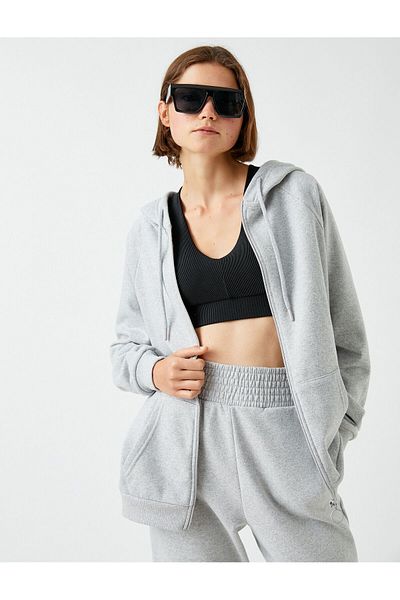 Koton Oversize Zippered Sweatshirt Hooded With Pockets Inside Fleece
