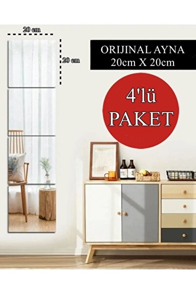 almital mobilya aksesuarları furniture accessories 4'lü Takım Kare Ayna - 20cm X 20cm