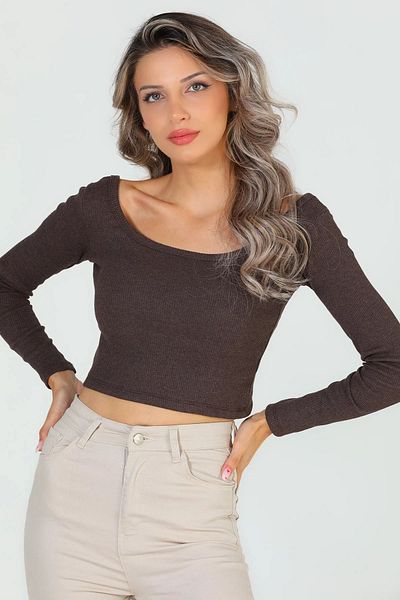 GÜLSELİ Γυναικεία μπλούζα με τετράγωνο λαιμό Camisole Crop Body - Καφέ