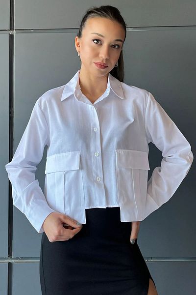 GÜLSELİ Casual Crop Top Λευκό πουκάμισο τσέπης